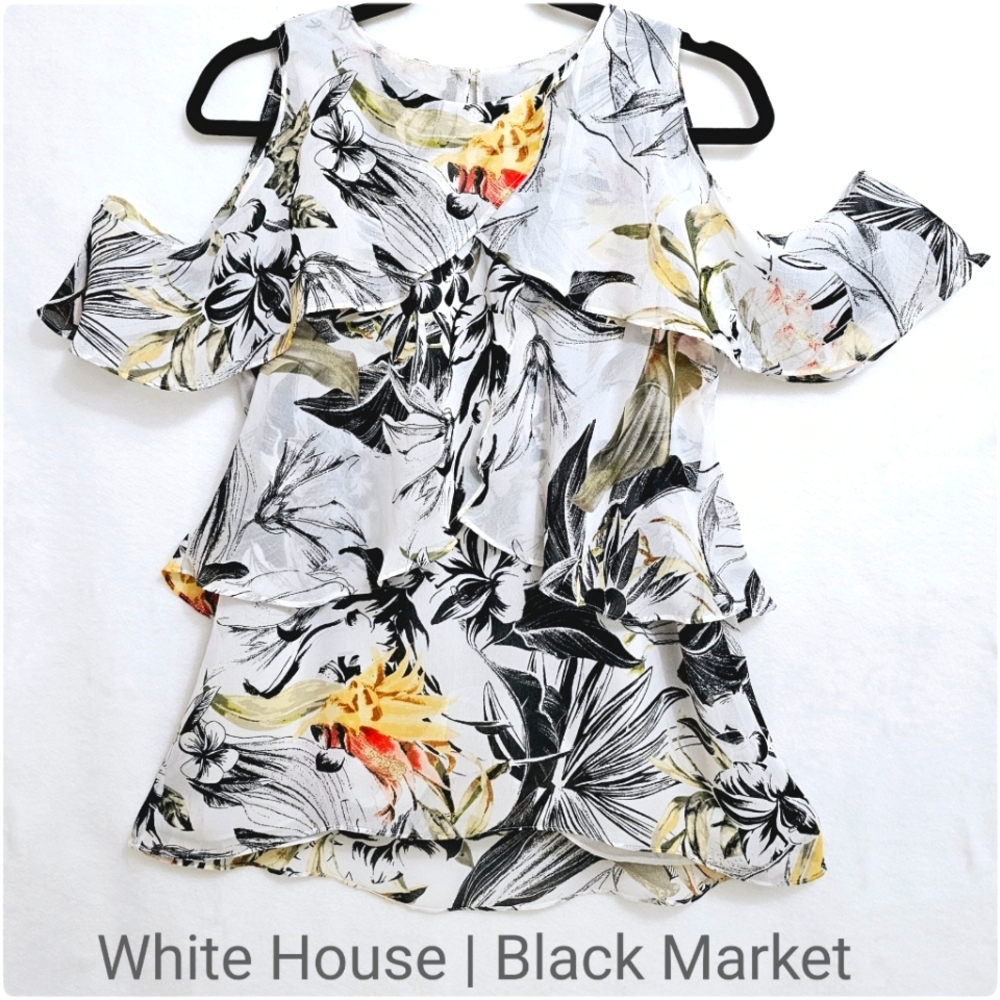 WHBM, Cascading Tiers Cold Shoulder Floral Blouse, Size Small